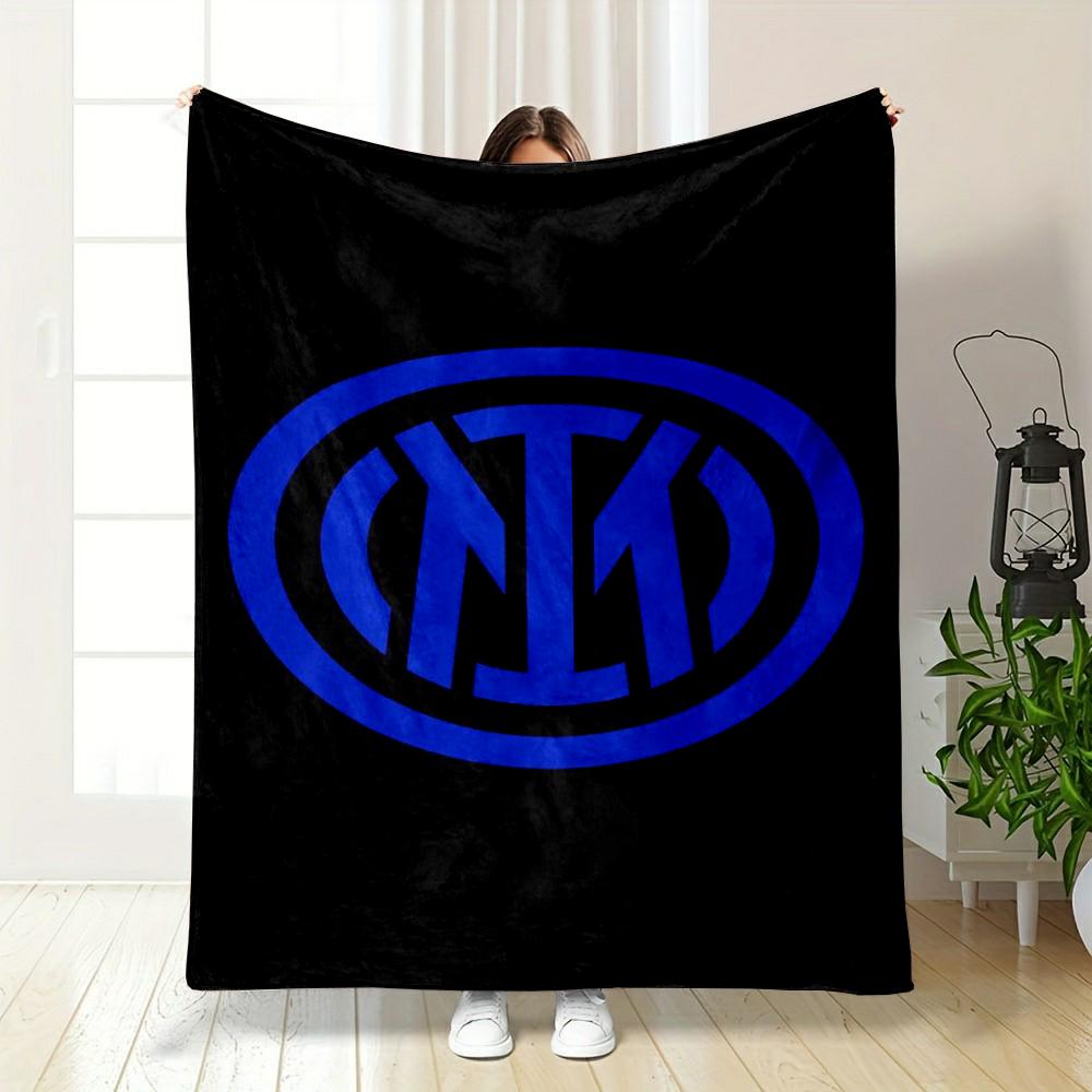 Blue and Black Inter Milan Logo Blanket Flannel Blanket for Bedroom, Living Room, Sofa, and Nap Sofas