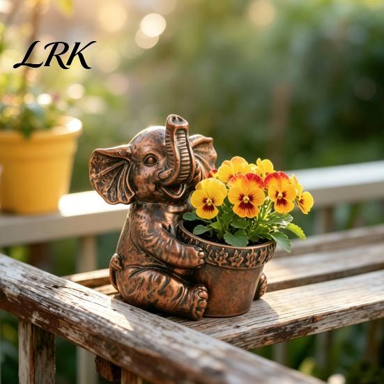Small Planter Cute Elephant Planter, Animal Flower Pot, Weatherproof Indoor Outdoor Thickened Cactus Air Plant Holder for Home Office Desktop