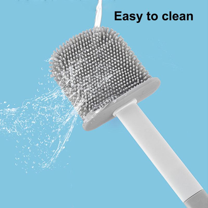Toalettborste med hållare Set Långt handtag Silikon Toalettrengöringsborste Väggmonterad Toalettrengöringsborste Badrumstillbehör