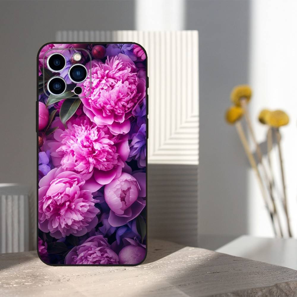 

Pink Purple Peony Elegant For iPhone 12,14,13,15,8,7,16,11,17,X,Mini,Plus,Pro,XR,SE,XS,Max,Soft Silicone Black Case iPhone12mini