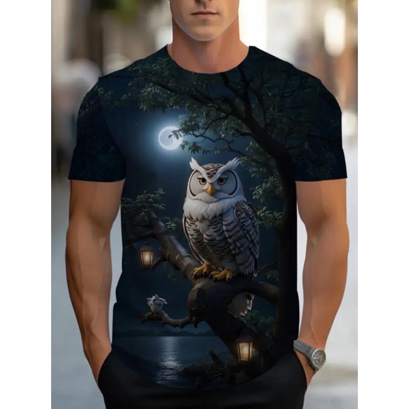

Большая мужская футболка с 3D-принтом с узором совы, мужская футболка с коротким рукавом и круглым вырезом, летняя модная футболка, повседневный удобный универсальный топ 6XL