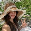 Porridge Cocoa Lace Bow Straw Hat Hollow Seaside Hat Women's Summer Vacation Straw Visor Beach Hat
