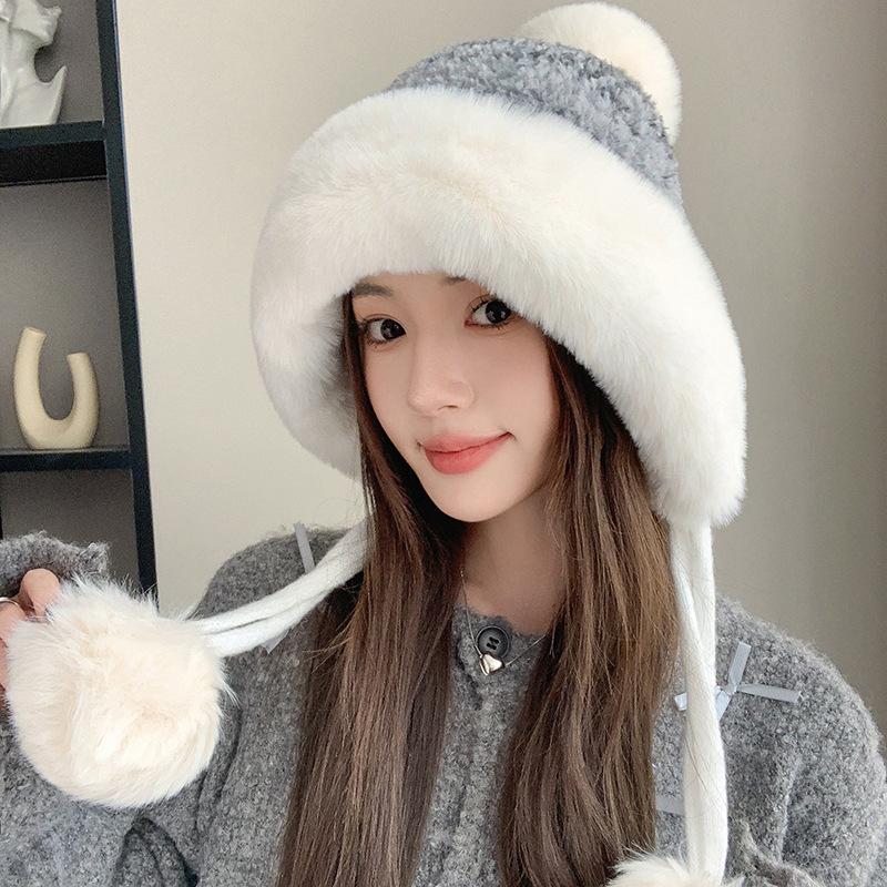 Winter Plush Warm Knitted Hat Color Hairball Hat Thickened Plush Color Wool Hat Women's Hat