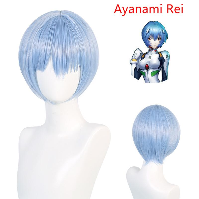 Evangelion Anime Eva Ayanami Rei Cosplay Festival Festa Costume Parrucca Corta Azzurro Chiaro Parrucche Sintetiche Resistenti al Calore