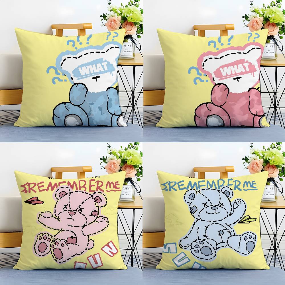 Simple Hand-painted Mutton Bear Cute Pillow Case Anti-dustmite Pillowcase Invisible zipper silky short plush Sofa cushion cover