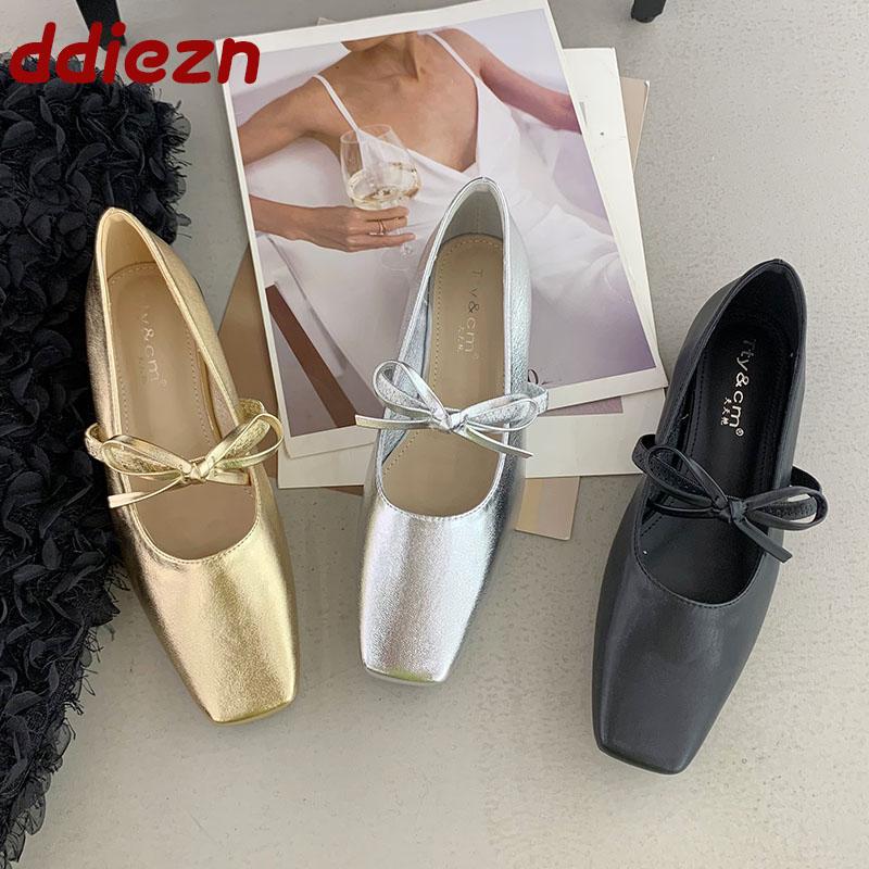 Móda Móda Mělké Dámské Baleríny Mary Janes Boty Jaro Léto Motýlková Mašle Dámská Čtvercová Špička Obuv Dámské Baleríny S Botami
