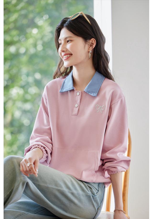 2025 Autumn/Winter Patchwork Embroidered Loose Hoodie - College Style Two-Piece
