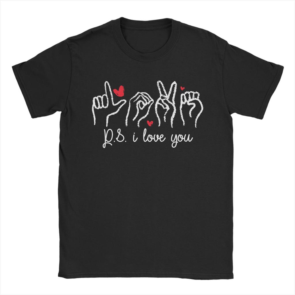 PS I Love You Day Valentines Day Purple ASL Love Hand Sign T Shirt Unisex Pure Cotton Crazy TShirt Clothing Plus Size