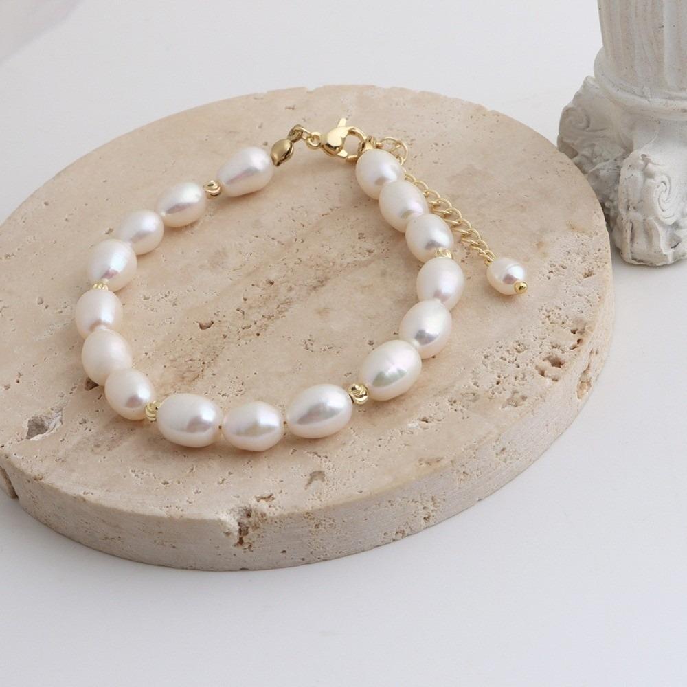 Small Rice Pearls Rice Pearl Strand Bracelets Adjustable Chain Beaded Strand Bracelets Women