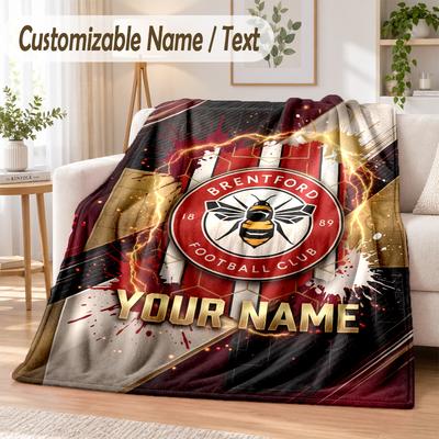 Custom Text Flannel Blanket Brentford Football Print Warm Cozy Blanket Home Sofa Bedding