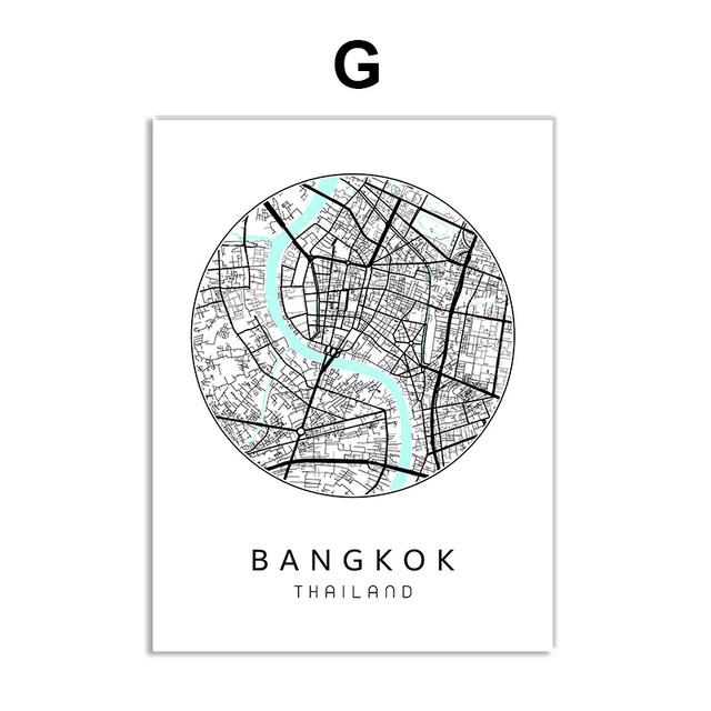 Nordisches minimalistisches Leinwandbild, Weltkarte, Poster, Bosten Landon, New York City, Wandkunst, Heimdekoration, Zitate, kein Rahmen