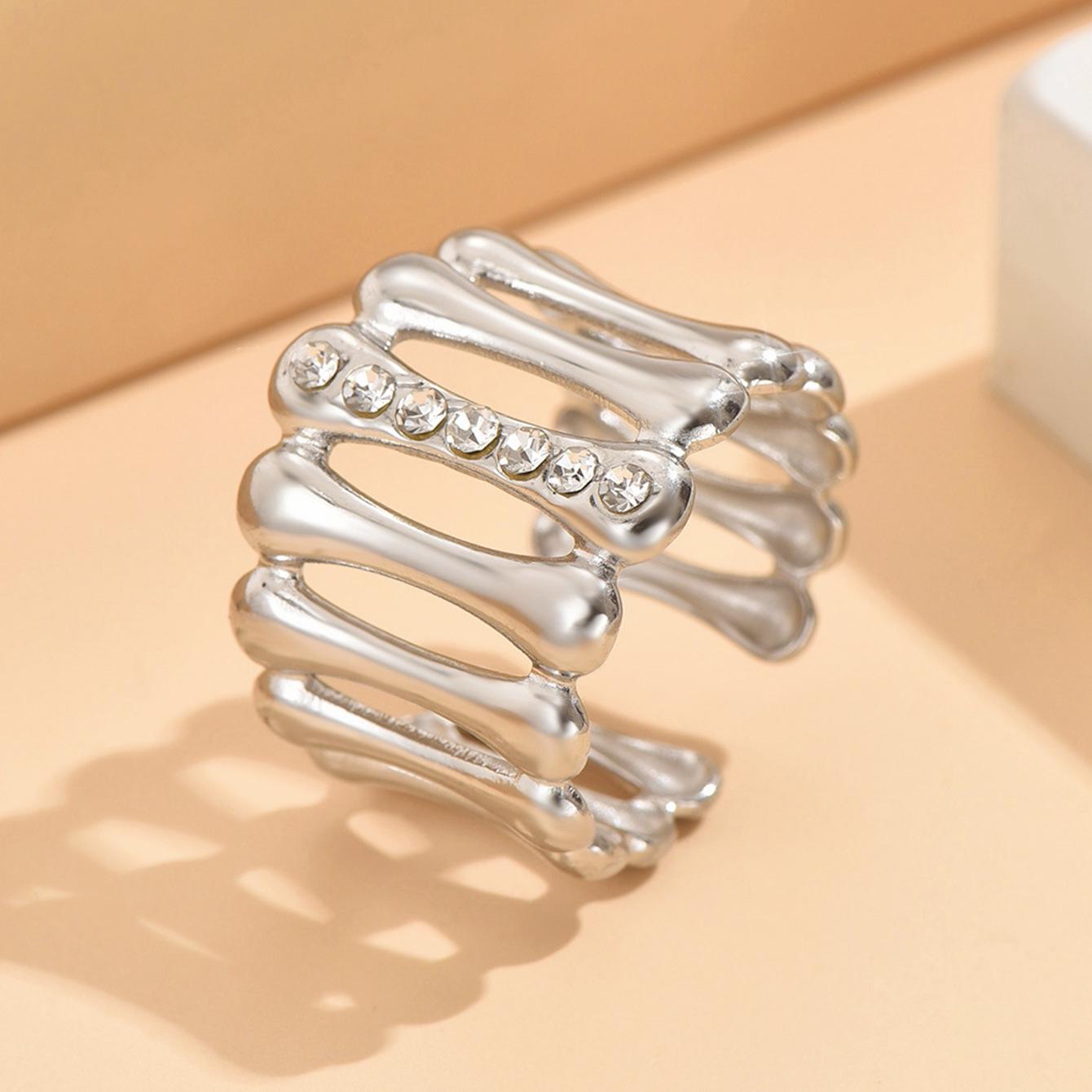 Elegant French Retro Geometric Diamond Inlaid Adjustable Ring