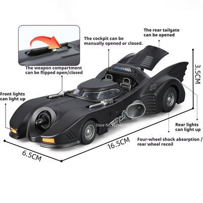 1:32 Scale Batmobile Model Car Toy Sound Light Shock Absorption Classic Movie Supercar Models Metal Diecast Gifts for Kids