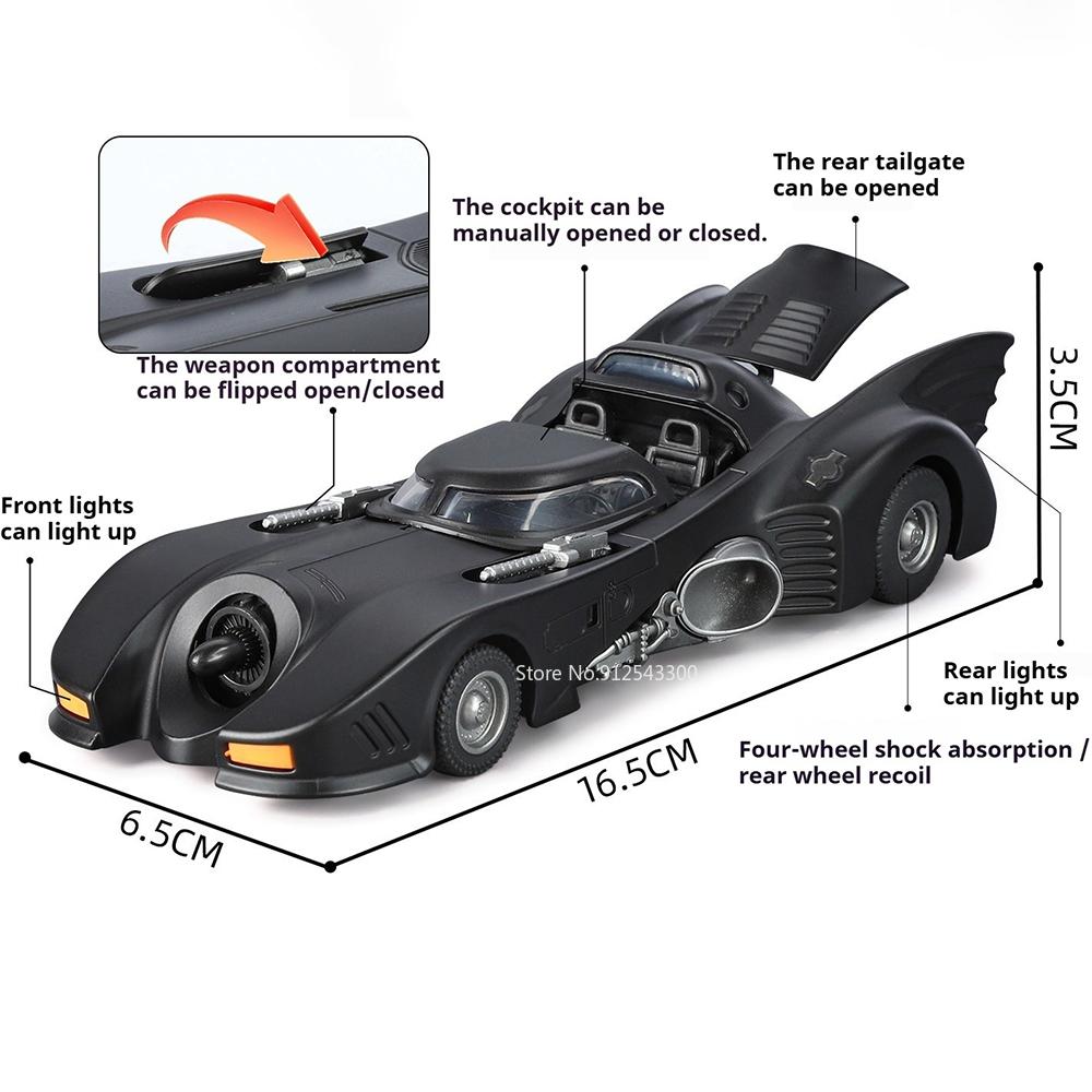 1:32 Scale Batmobile Model Car Toy Sound Light Shock Absorption Classic Movie Supercar Models Metal Diecast Gifts for Kids