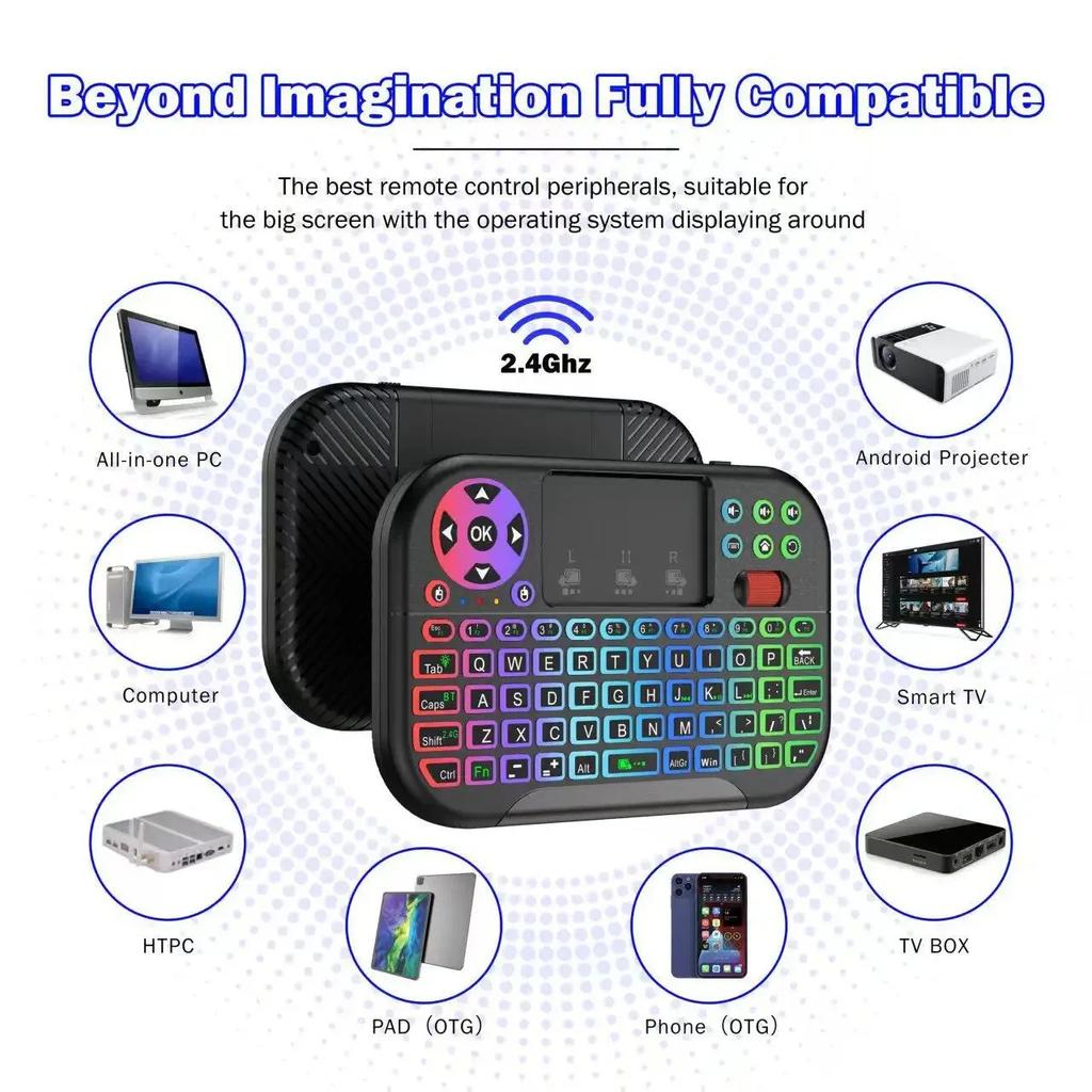 Wireless Mini Keyboard Dual Mode BT5.2 2.4G Air Mouse Remote Control Backlit Touchpad for Android TV Box PC Projector