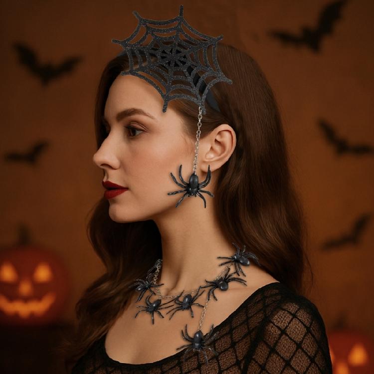 Halloween Spiders Hair Ornament Necklace Set Safe Costume Props Spiders Themed Party Costume Set For Various Ages