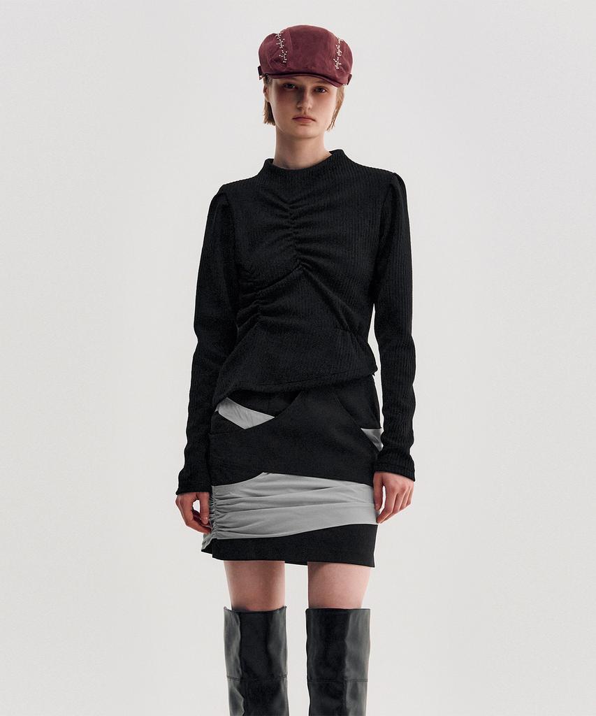 Kimjisu Ribbed Shirring Highneck Top _ Black