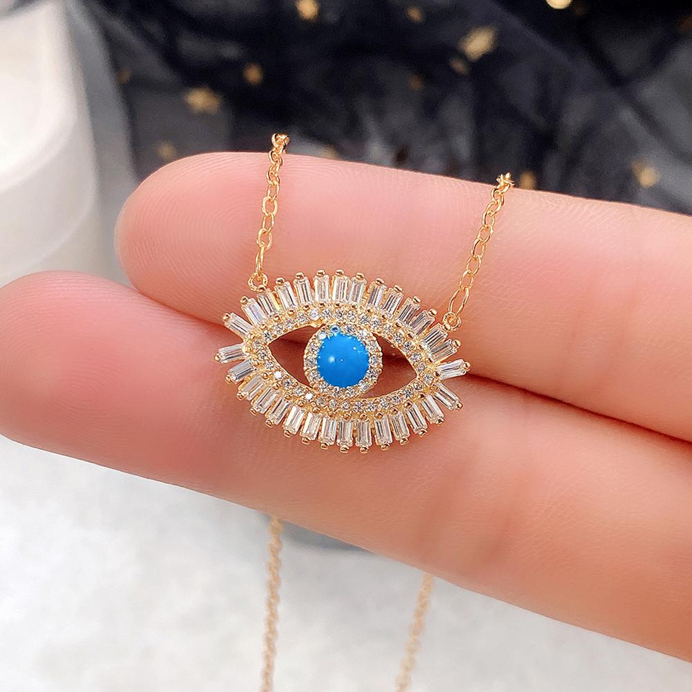 Huitan Hip-hop Blue Evil Eye Pendant Necklace Gold Color Chain for Women Cool Girls Neck Accessories Rock Party Necklace