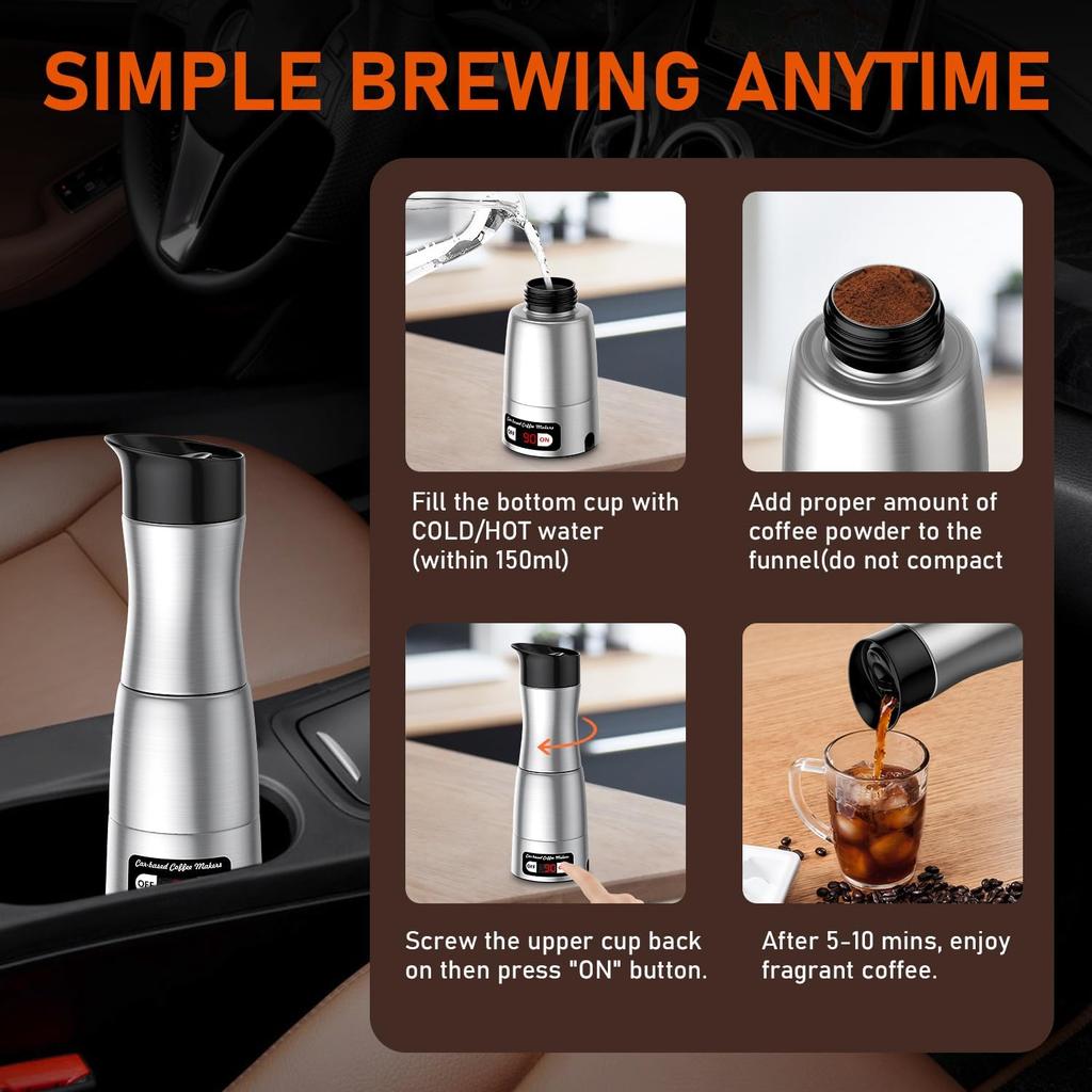 Macchina da Caffè Portatile 12V/24V Macchina Espresso Compatta per Guidare Ufficio Casa con Display a Schermo LED Riscaldamento Rapido Riscaldamento