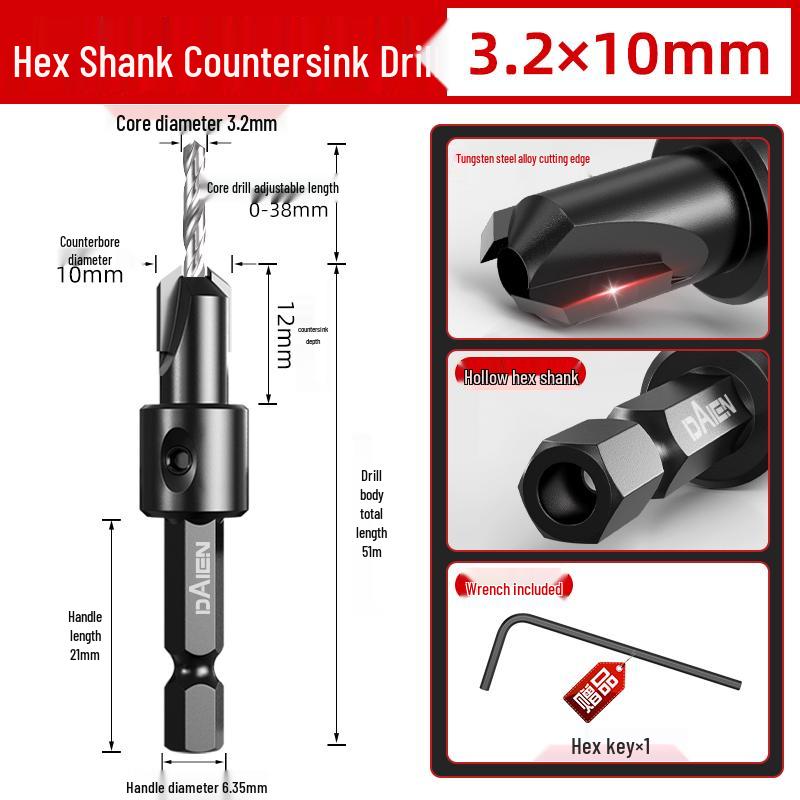 Woodworking Countersink Drill Bit Set: Precision Hole Opener and Screw Hole Beautification Tool.