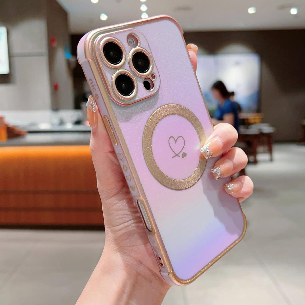 For iPhone 16 Pro Magnetic Case TPU Gradient Electroplated Phone Cover