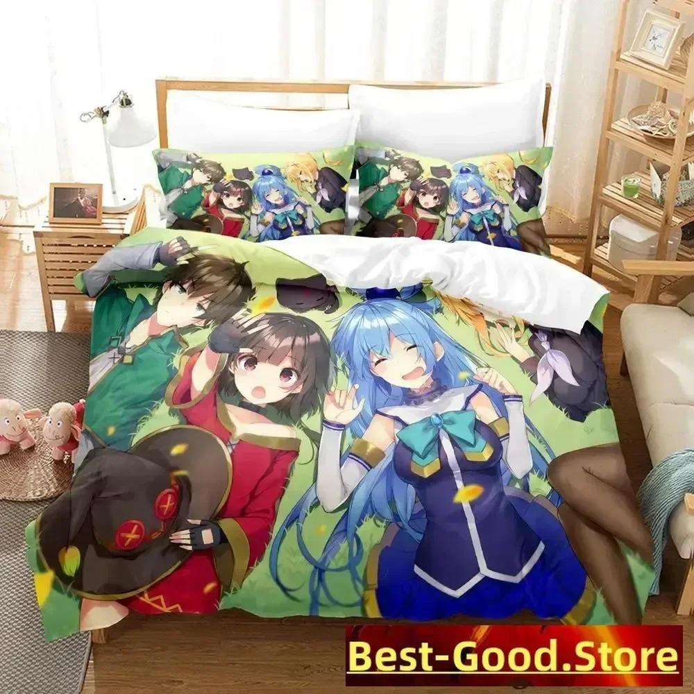KonoSuba Bedding Set Duvet Cover Sheet Printed Bed Set Pillowcase Bed Full Queen King Size Comforter Bedroom