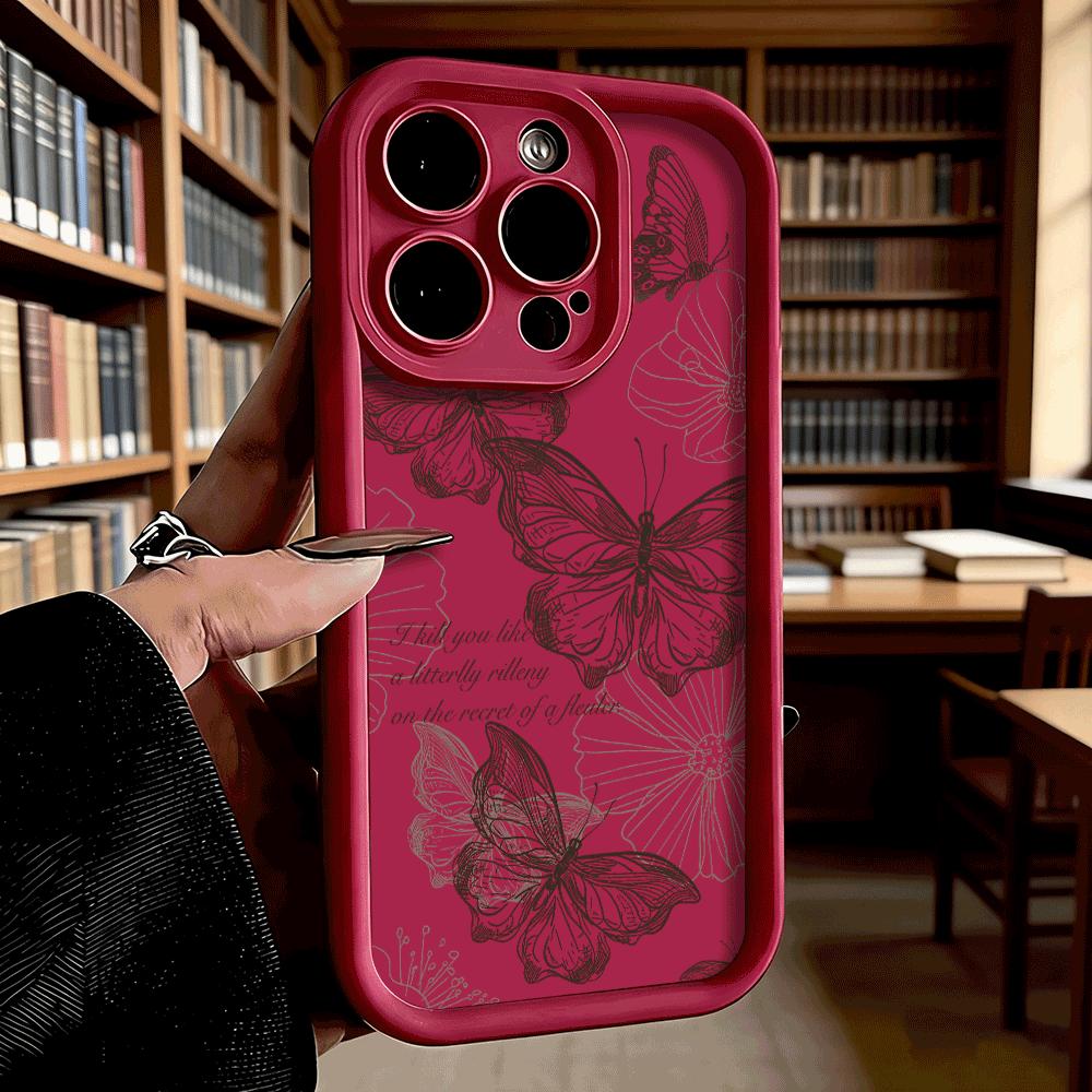Vintage Butterfly Sketch with Quote Soft TPU Phone Case for iPhone 17 16 15 14 13 12 11 Pro Max Plus Shockproof Anti-Slip Cover