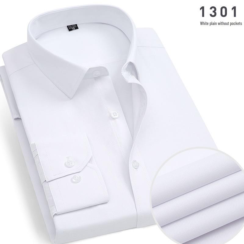 Men's Non-Iron Long-Sleeve Striped Cotton Shirt - Professional and Casual in White