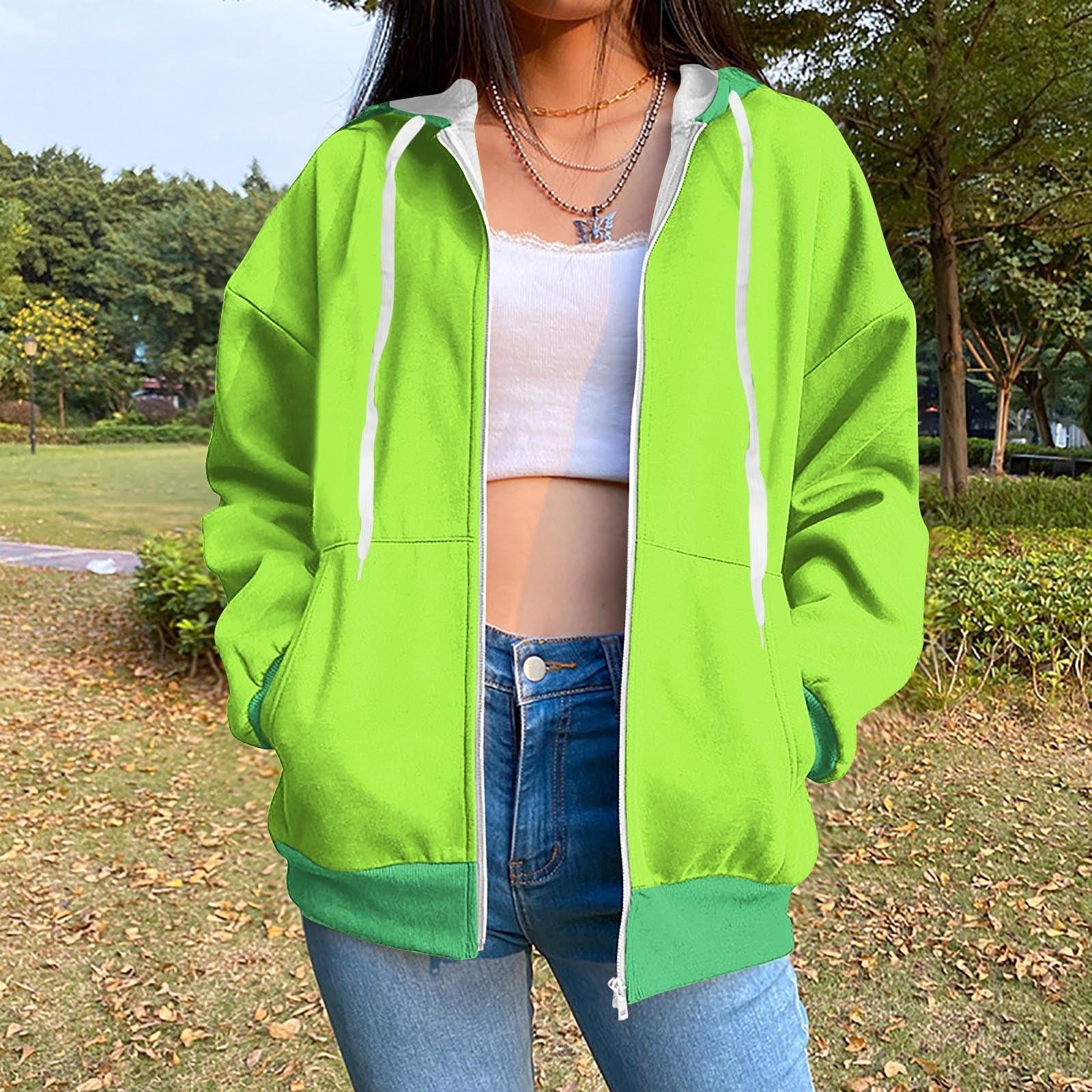 

Толстовка с капюшоном на молнии для женщин с длинным рукавом, свободные толстовки для женщин, куртка с карманами, модная одежда на осень XXL