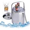 1.3L Stainless Steel Ice Bucket with Double Wall Portable Insulation with Lid, Carry Handle, Ice Scoop and Strainer, Silver