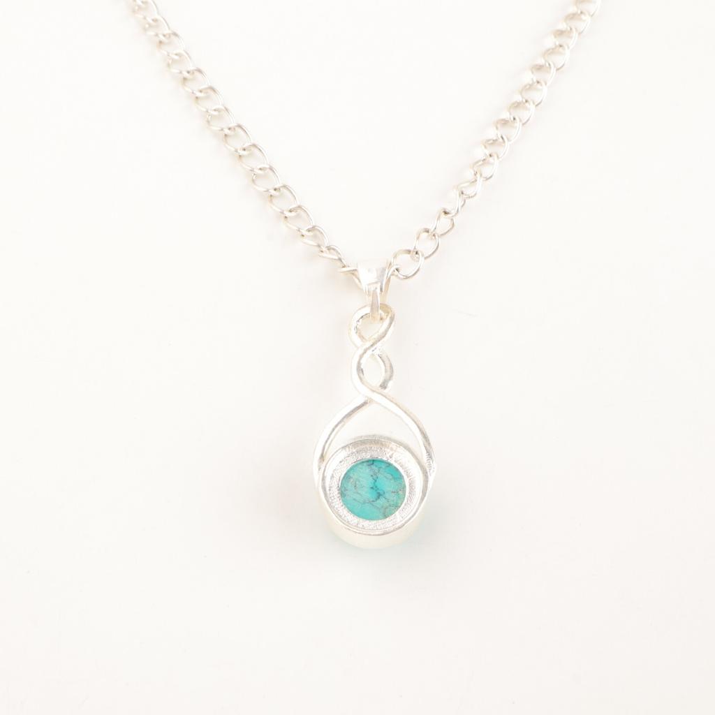 Naturlig Blå Turkos Ädelsten 925 Sterlingsilver Smycken Hänge Halsband CP-25-30