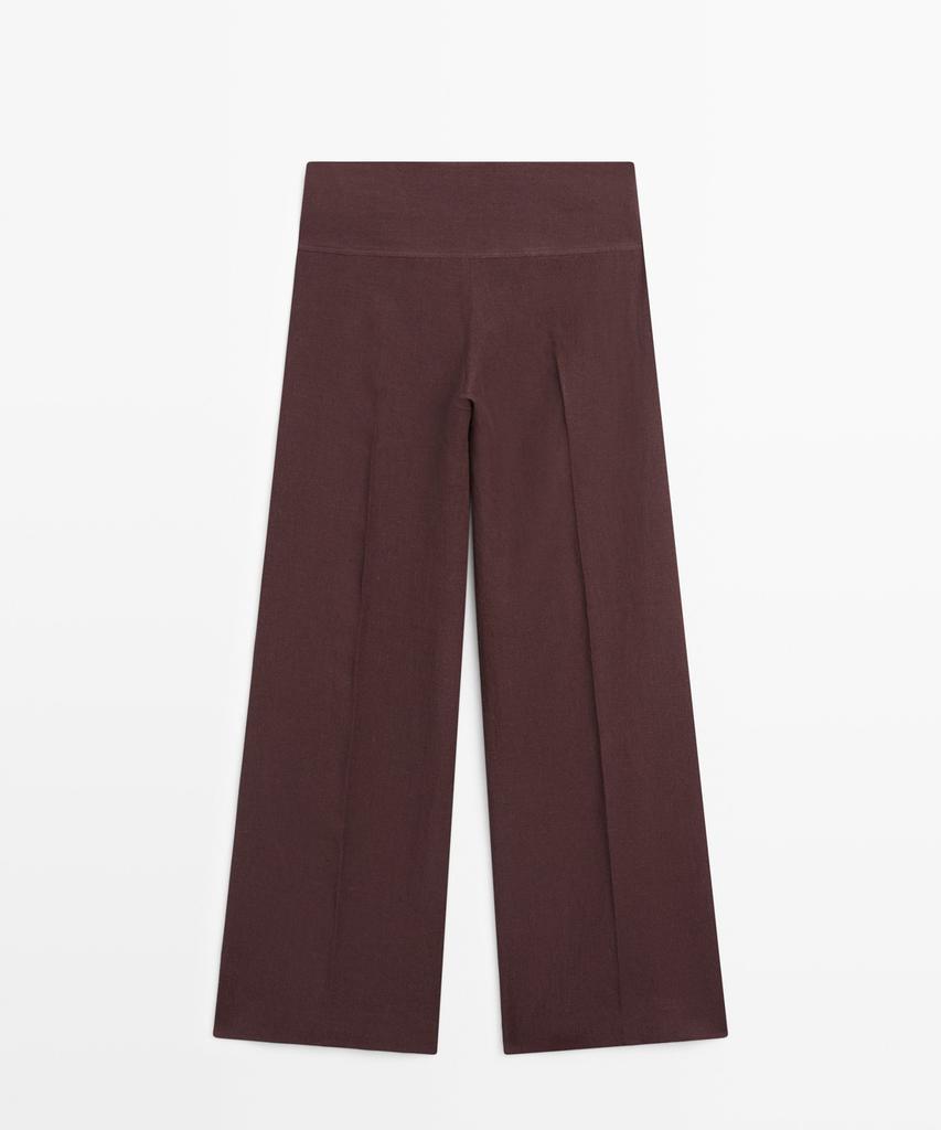 Masimodutti 100% Linen Mid-Rise Flare Pants