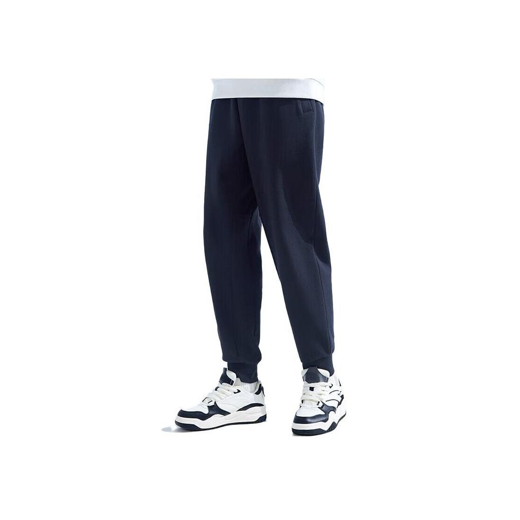 Anta Solid Color Mid Waist Loose Fit Cuffed Knit Sports Pants Men Bottoms Black 952337305-3