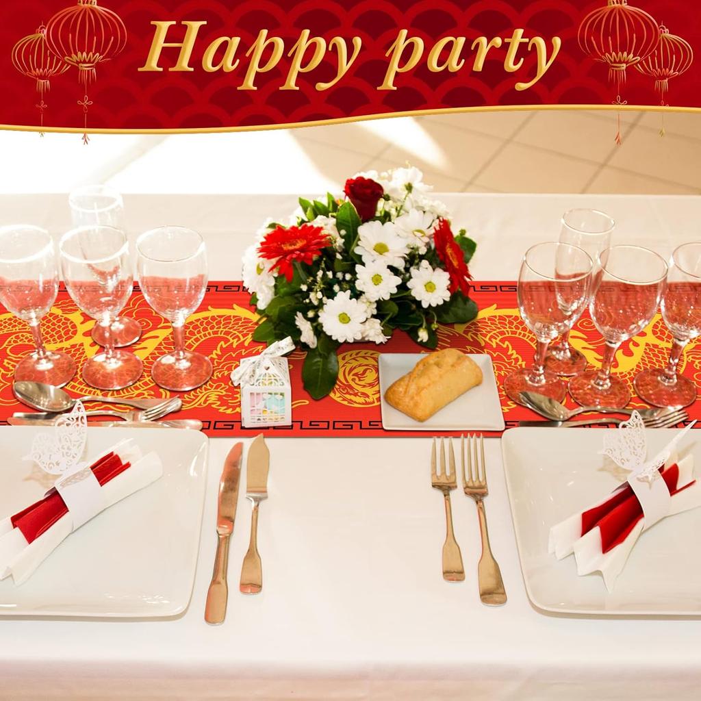 Chinese Dragon Printed Table Runner 11 Inch x 5.9 ft Asian Table Runner Chinese Party Decorations for Spring Festival Party Supplies Kitchen Dining