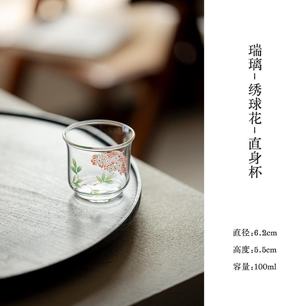 

100ml Hydrangea Straight Glass Teacup Creative Tea Bowl Mug Tea-tasting Meditation Cup Jianzhan Master Cups Tea Items Craft As Your Choose