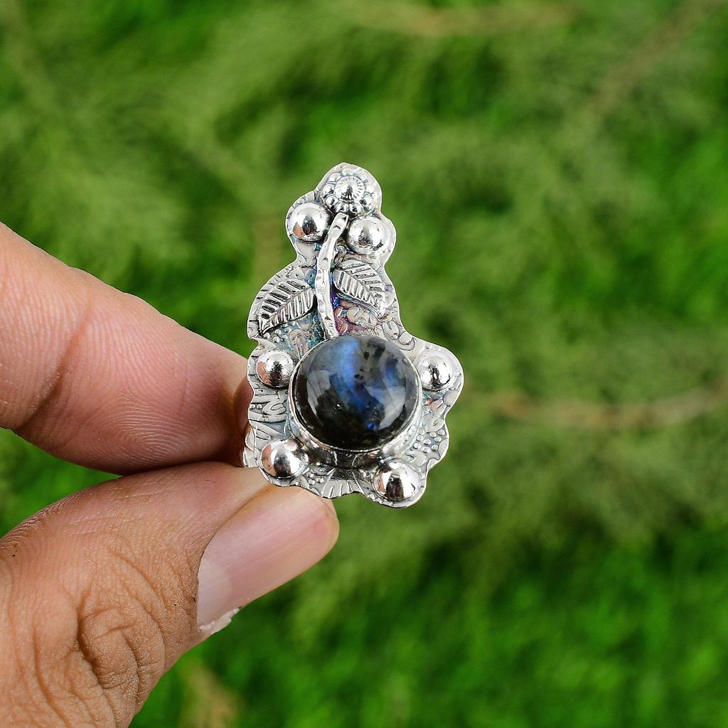 Mothers day Deal Labradorite Gemstone New Flower Promise Ring Jewelry 925 Silver