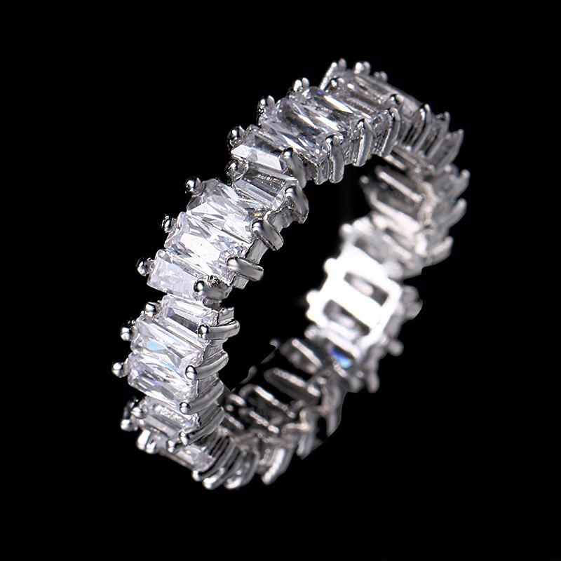 Eternity 925 Sterling Silver Engagement Wedding Band Rings Sets for Women Bridal Princess Cut Diamond Promise Party Jewelry Gift