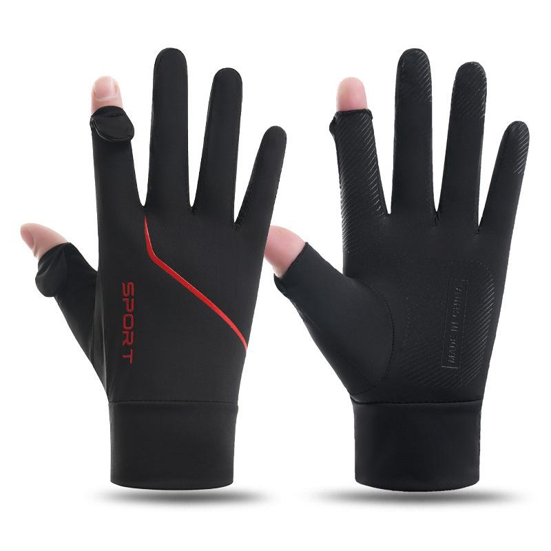 Sunscreen Gloves for Men's Summer Thin Non Slip Anti UV Driving and Riding Takeout Luya Fishing Ice Silk Gloves