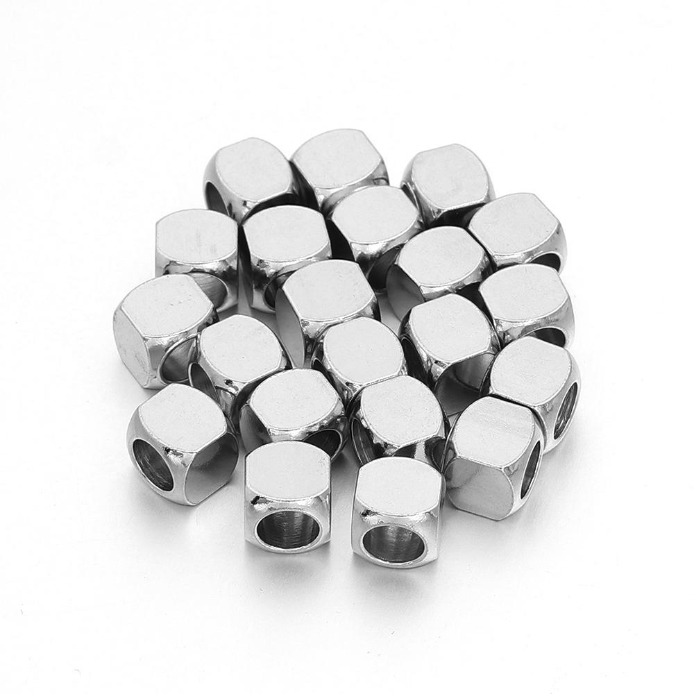 10-60pcs/lot Big Hole Stainless Steel Beads Round Corner Cube Beads Spacer Beads DIY Bracelet Necklace Jewelry Making Supplies