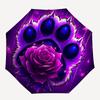 Purple Cat Paw & Rose Folding Umbrella, Glowing Galaxy Pet & Flower Design Umbrella