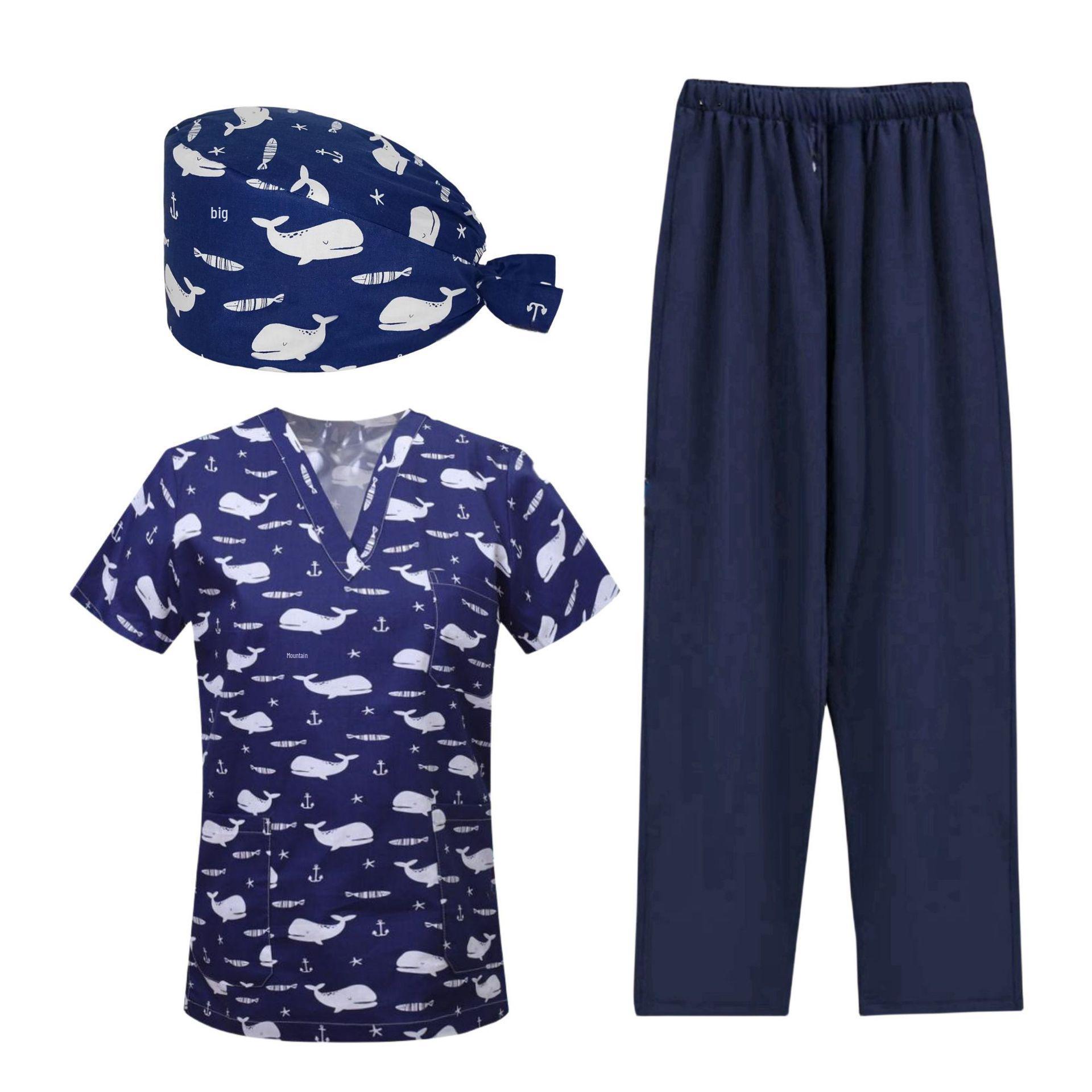 

Комплект медсестры с V-образным вырезом и мультяшным принтом - Топ с коротким рукавом и брюки XXL