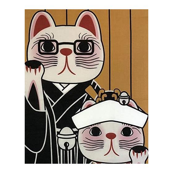 [YAGISEI] YAGISEI Lucky Cat Series Printed Tenugui - Groom & Bride, Wedding Favor, Lucky Charm, Made In Japan, 100% Cotton