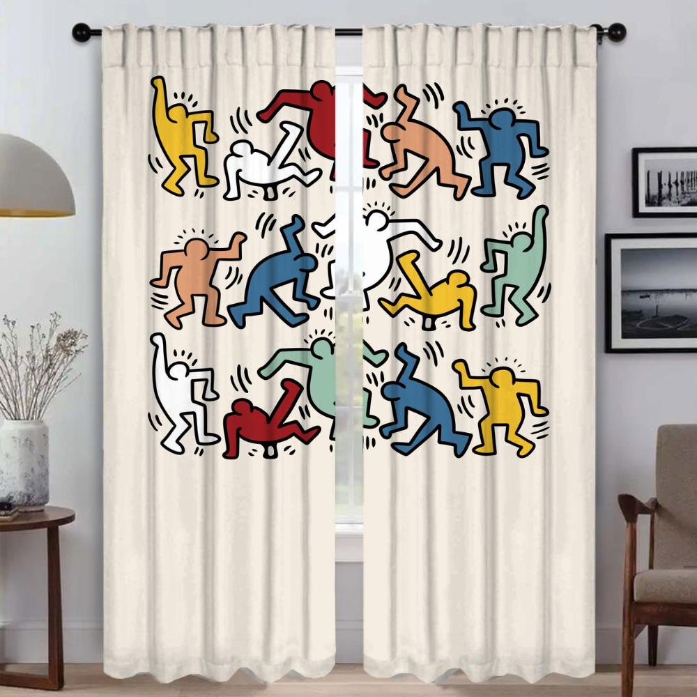 Keith Harings Verdunkelungsvorhänge für Wohnzimmerfenster Vorhang für Zimmer 2 Paneele Jalousien Heim-Inneneinrichtung Vorhänge Raumteiler Küche W50xH70cmx2pcs-CL