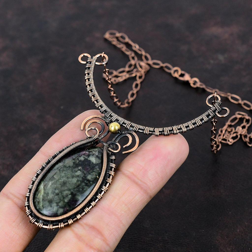 Eudialyte Necklace Copper Wire Wrapped Necklace Handmade Natural Gemstone Jewelry Adjustable Necklace Designer Copper Jewelry Gift For Women