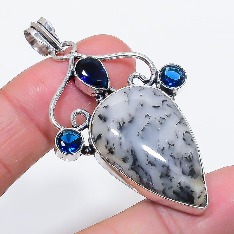 

Дендритовый опал, Топаз Драгоценный камень 925 Стерлинговое серебро Ювелирная подвеска 2,44