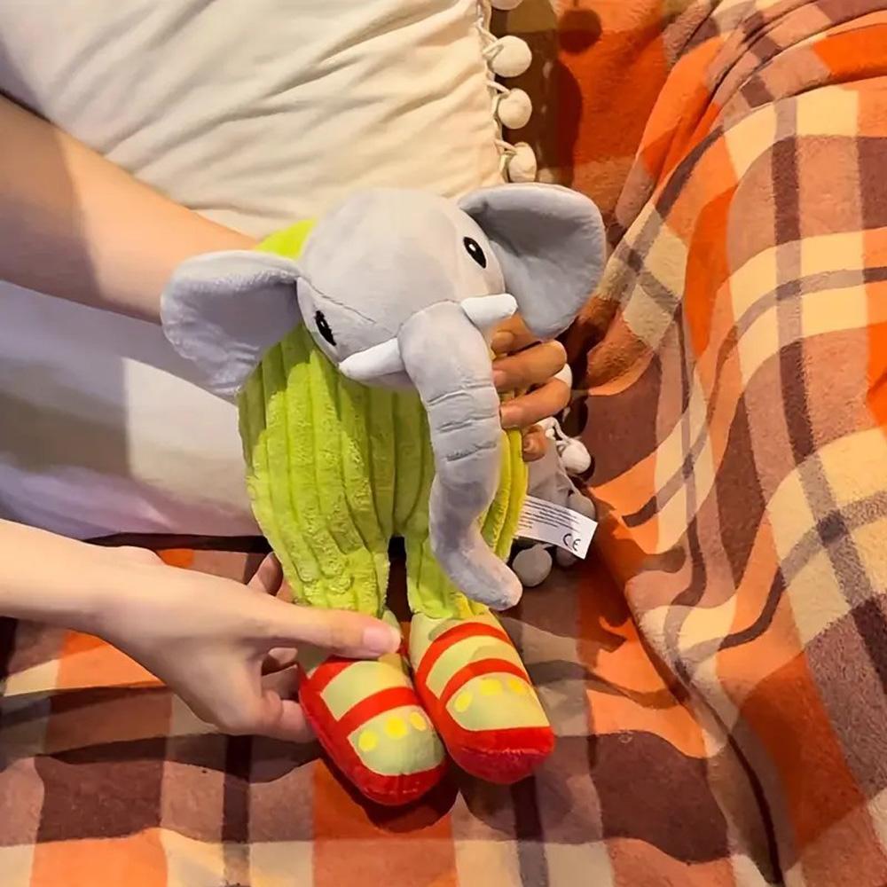 Elephant Plush Toy Cute Gray Elephant Stuffed Animal with Green Striped Body & Red Polka Dot Shoes