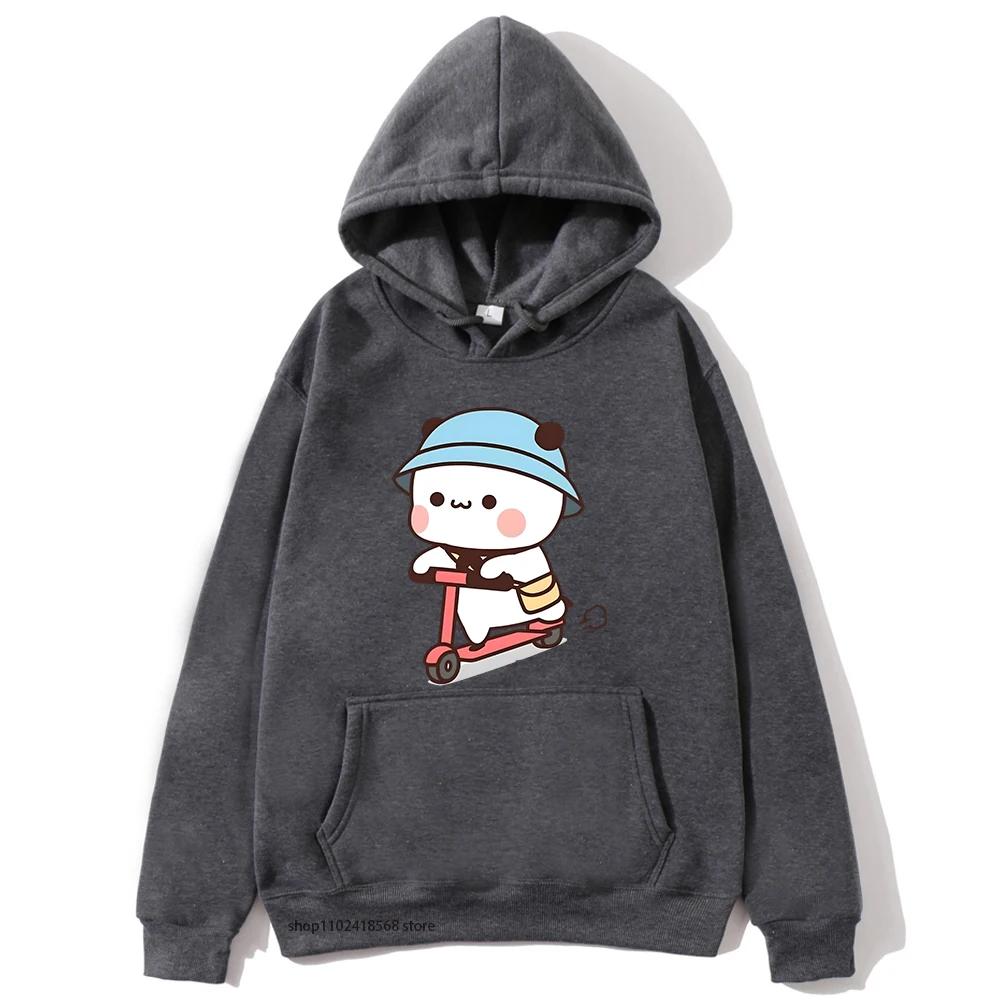 Mochi Brownie Bear Bike Riding Hoodie for Men Bubu Dudu Sweatshirt Couple Clothes Long Sleeve Clothing