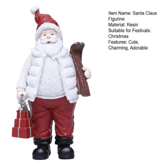 Christmas Santa Claus Figurine Miniature Resin Santa Ornament with Gift Bag for Holiday Indoor Home Tabletop Decor