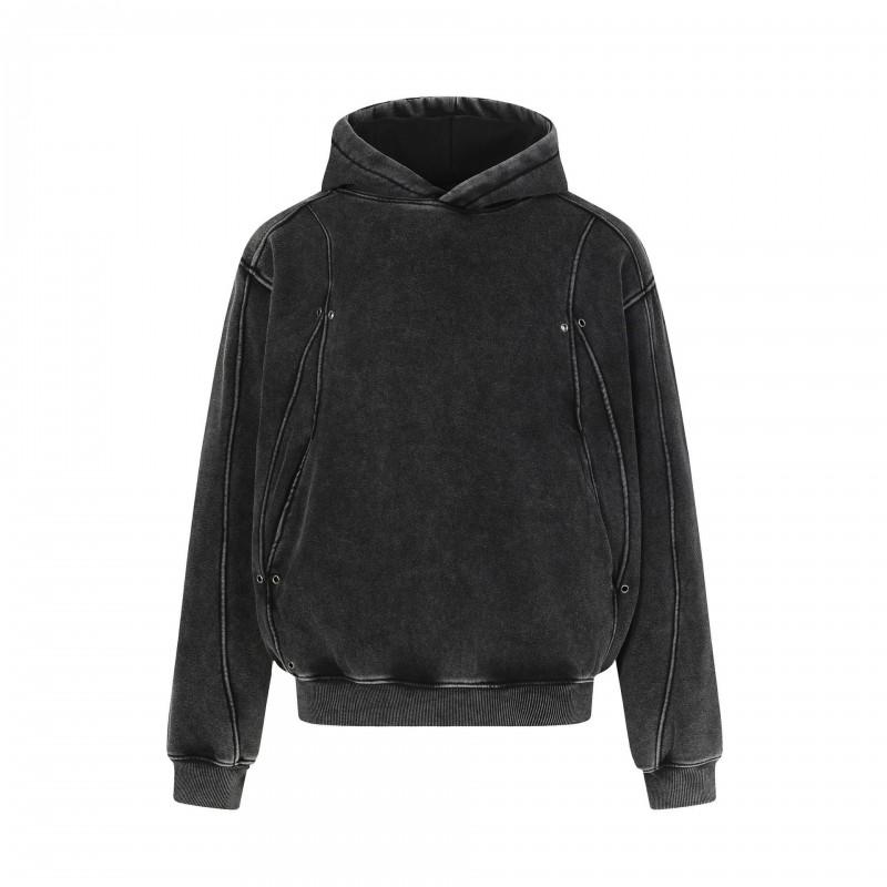 Mens Heavyweight Fleece-Lined Hoodie Oversized Streetwear Style With Deconstructed Design Patch Detail