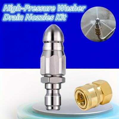 2-piece Cleaning Machine Drain Nozzle Set, Sewage Nozzle Combination, 1/4 Inch High-pressure Cleaning Machine Drain Nozzle